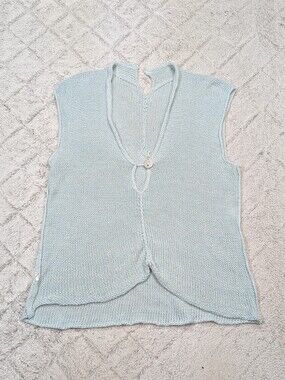 Skif Top Womens S Blue Tunic Tank Bamboo Rafia Knit Coastal Beach Boho